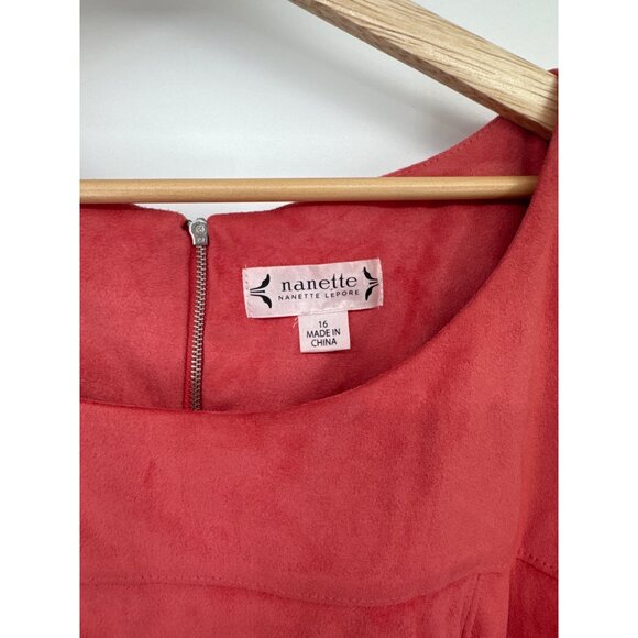 NANETTE LEPORE faux Suede Stretch Sheath Dress Size 16 Short Sleeve Knee Length - Picture 4 of 8